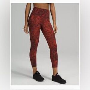 Lululemon | Wunder Train High Rise Crop 23" Denim Wash Print Autumn Red Black 6